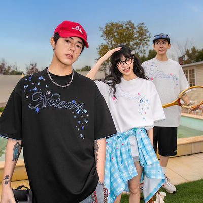 NOTEARS2026夏季新款美式复古学院风T恤女运动字母刺绣情侣短袖男