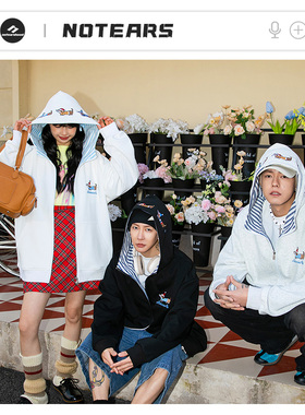 NOTEARS 连帽卫衣宽松美式小狗刺绣开衫潮牌落肩ins上衣 男女同款