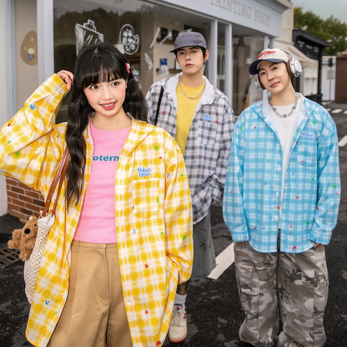 NOTEARS美式复古彩色格子衬衫