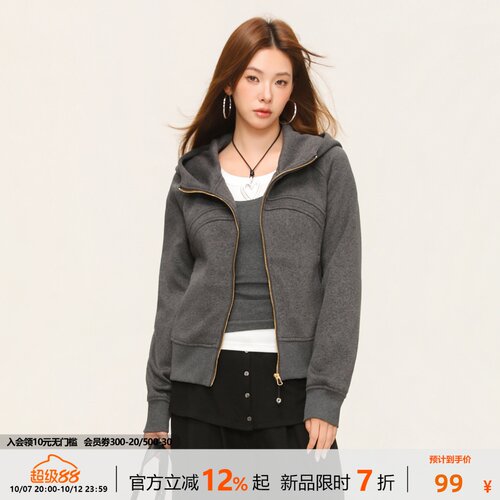 notears 收腰短款连帽刺绣印花美式休闲运动秋季防风男女夹克外套