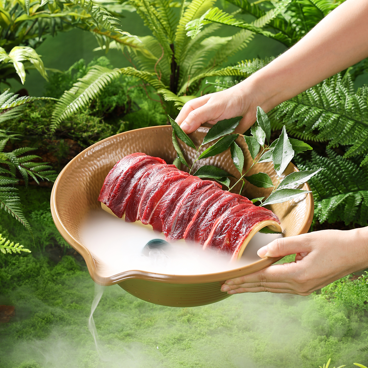 网红山野风火锅鲜切牛肉盘涮羊肉干冰盘密胺餐具尖嘴碗配菜盘商用