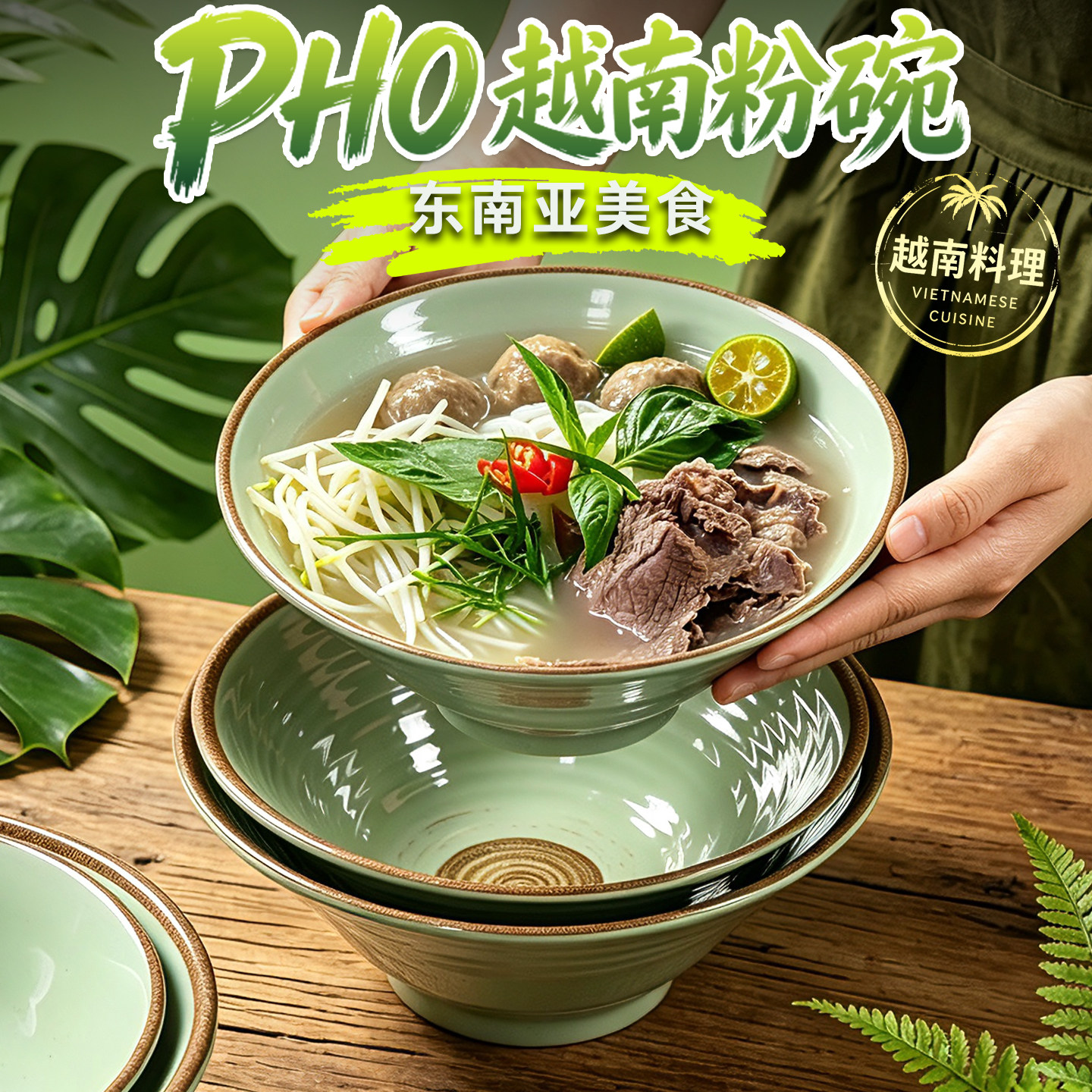 越南粉PHO檬粉牛肉粉碗东南亚料理餐具密胺面碗猪颈肉冬阴功汤碗