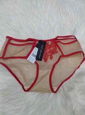 好好推荐YBS32017K法式轻奢刺绣网纱性感蕾丝内裤女士三角裤红色