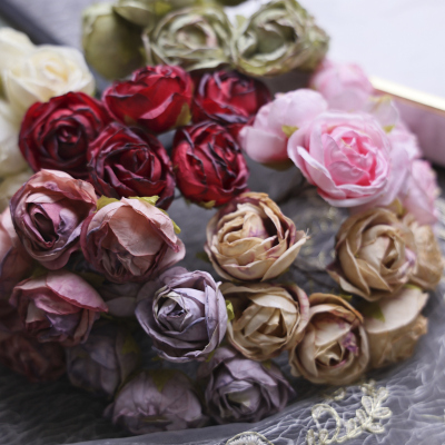 做旧老式玫瑰花仿真花烧边花带铁丝   花朵大小4cm左右