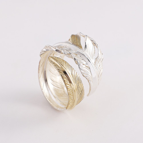 高桥吾郎925纯银羽毛戒指情侣