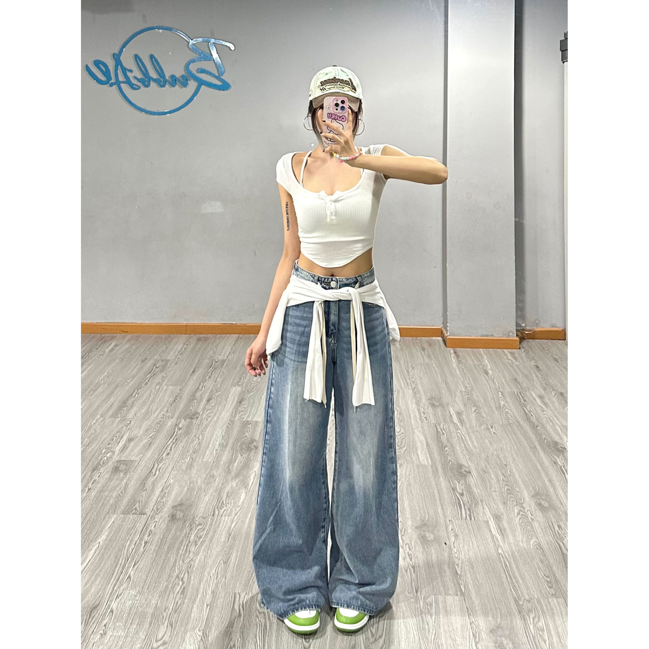 美式辣妹短款U领排扣T恤