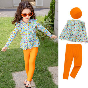 水趣童梦儿童泳衣女孩洋气长袖长裤分体游泳衣女童宝宝速干泳装