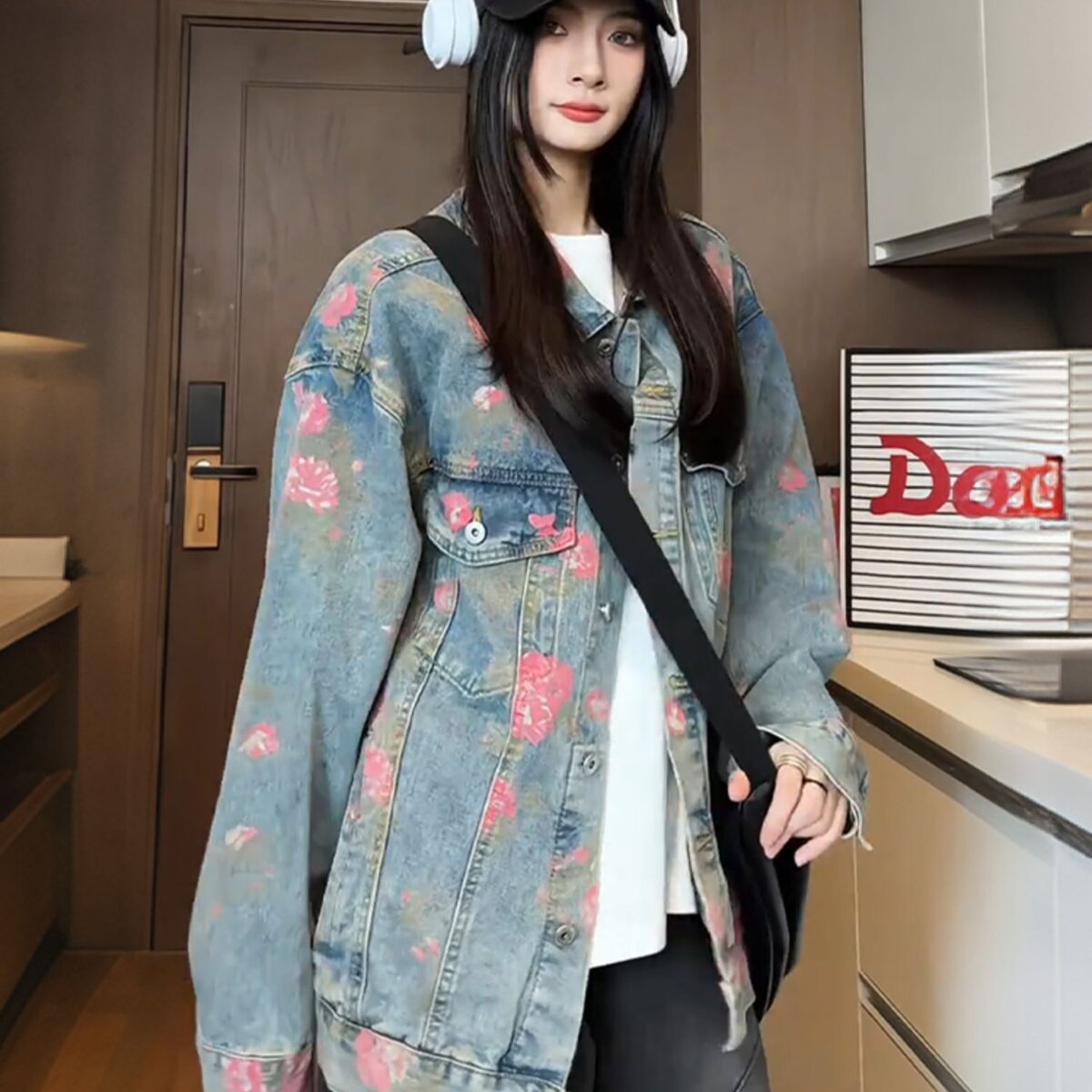 港风牛仔夹克男女情侣个性提花大花上衣服2025秋冬潮流新品外套