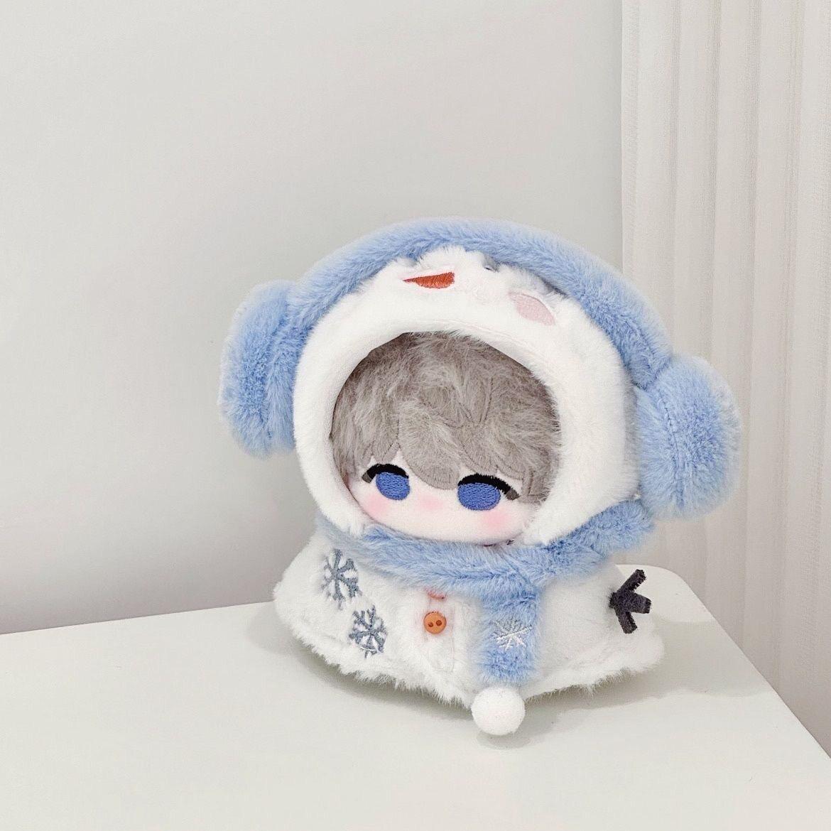 10cm冬日雪人斗篷棉花娃娃换装娃衣可爱卡通玩偶着替套装