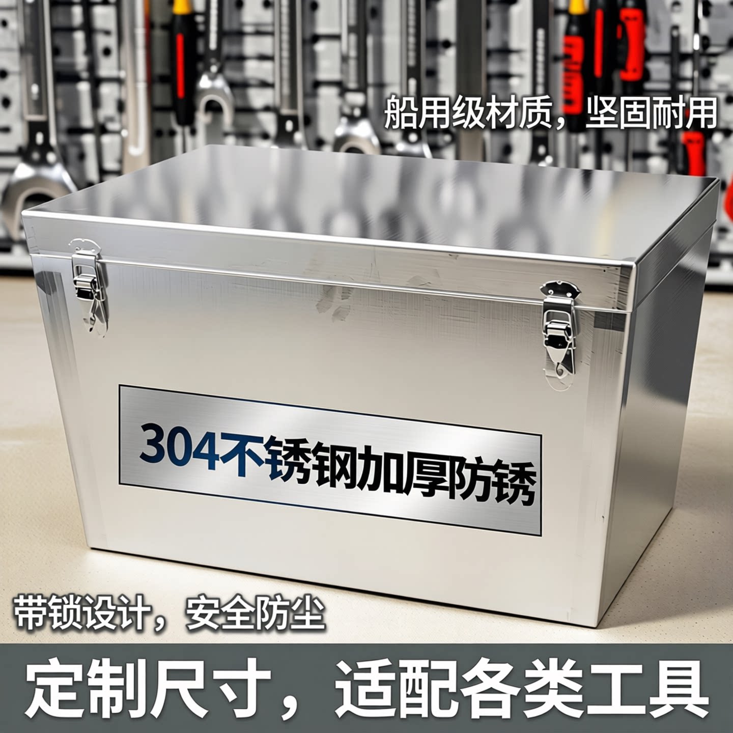 304不锈钢工具箱防水带锁加厚船用长方形储物箱备件箱收纳箱定制图片
