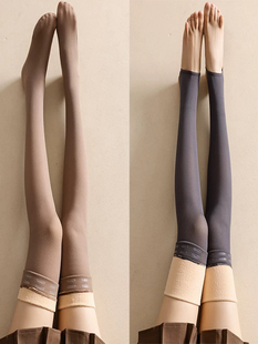 加绒真透肤长筒袜75cm硅胶防滑空姐灰秋冬黑丝加长厚假透肉高筒袜