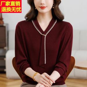 端庄气质妈妈春装新款九分袖针织上衣中老年女装轻奢高级感小衫潮