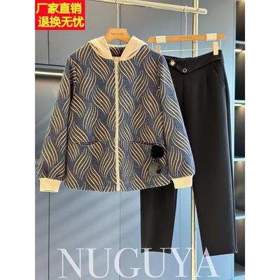 妈妈秋装新款套装连帽外套中年短款休闲上衣中老年女装40岁夹克衫