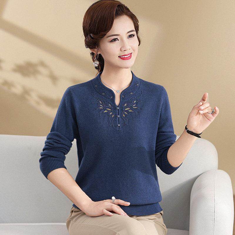 100%纯羊毛衫女旗袍领毛衣中老年人妈妈装秋冬季羊绒衫洋气打底衫,女装/女士精品,中老年女装,淘宝优惠券,粉丝福利购,淘宝优惠卷