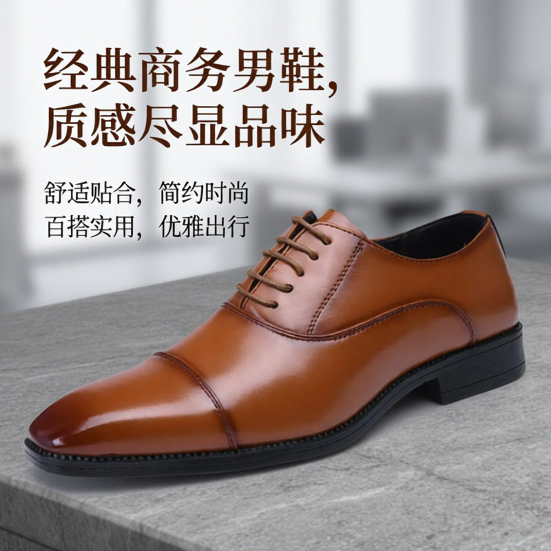 男士商务三接头皮鞋春秋款舒适百搭英伦正装婚纱摄影新郎伴郎男鞋