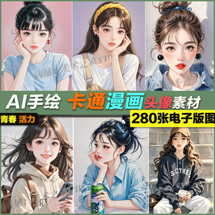 ai绘画手绘临摹卡通动漫漫画人物设计青春学院风美术头像图片素材