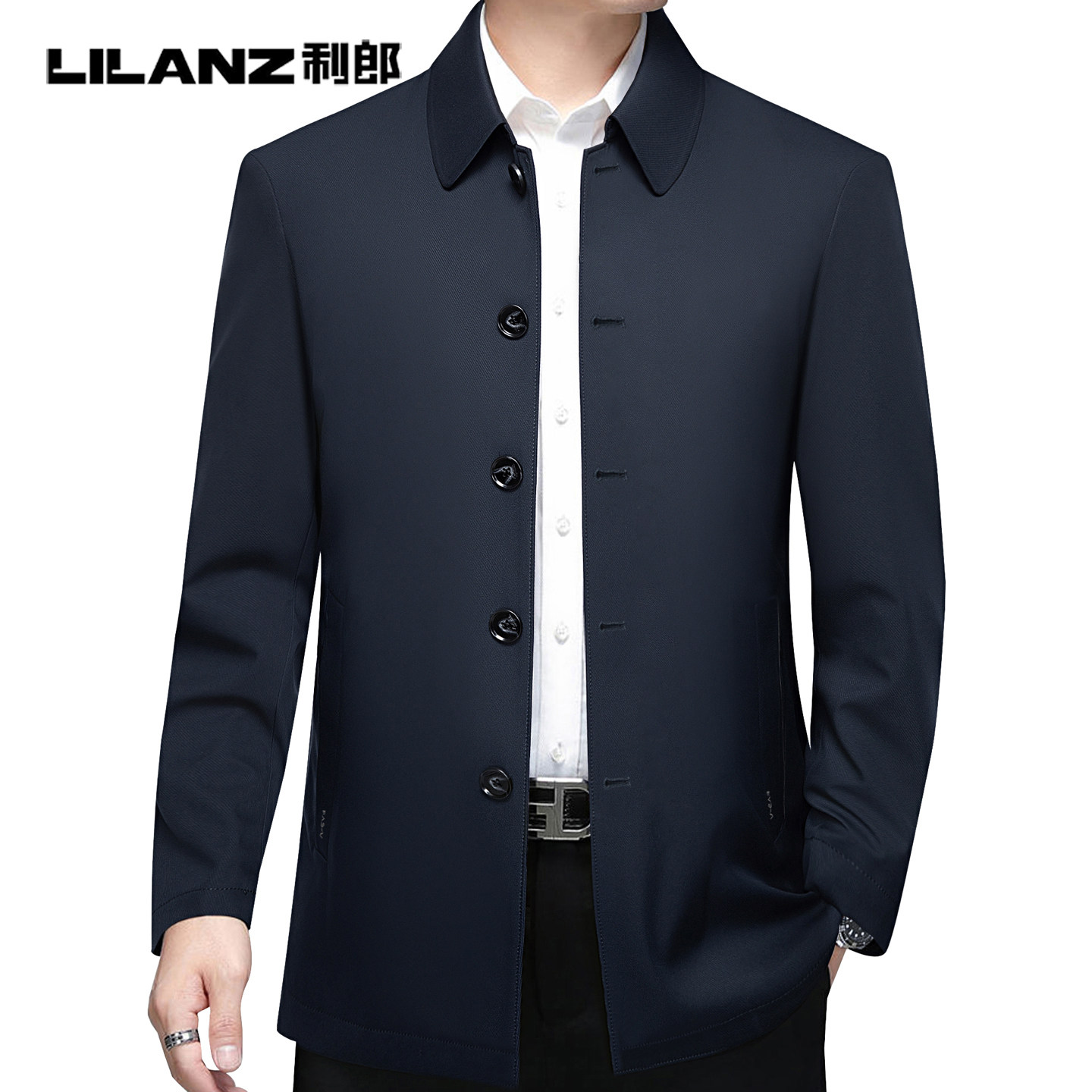 利郎男装中老年男士春秋翻领商务行政夹克爸爸装宽松抗皱透气外套