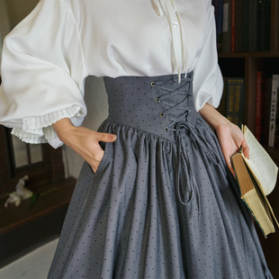法式 栗色云烟 弥爱原创 宫廷复古绑带束腰波点半身裙 10新品