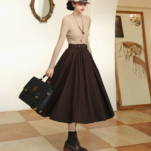 复古高腰大摆半身裙伞裙 加厚羊毛呢赫本法式 弥爱原创 华尔兹