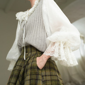 娃娃领提花白衬衫 弥爱原创 复古宫廷灯笼袖 法式 针织马甲秋 甜颂