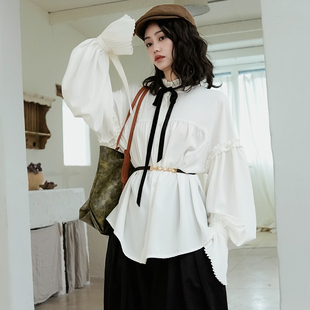 荷叶百褶花边宽松白衬衫 弥爱原创 宫廷灯笼袖 法式 女 流浪者之歌
