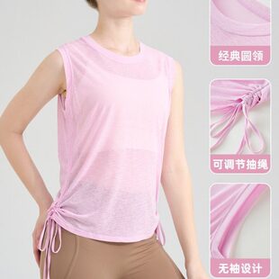 运动罩衫女外穿健身专用竹节纱瑜伽背心夏季透气宽松套头无袖上衣