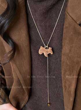笨笨马~咖色植绒小马项链女秋冬百搭本命年毛衣链小众设计感配饰
