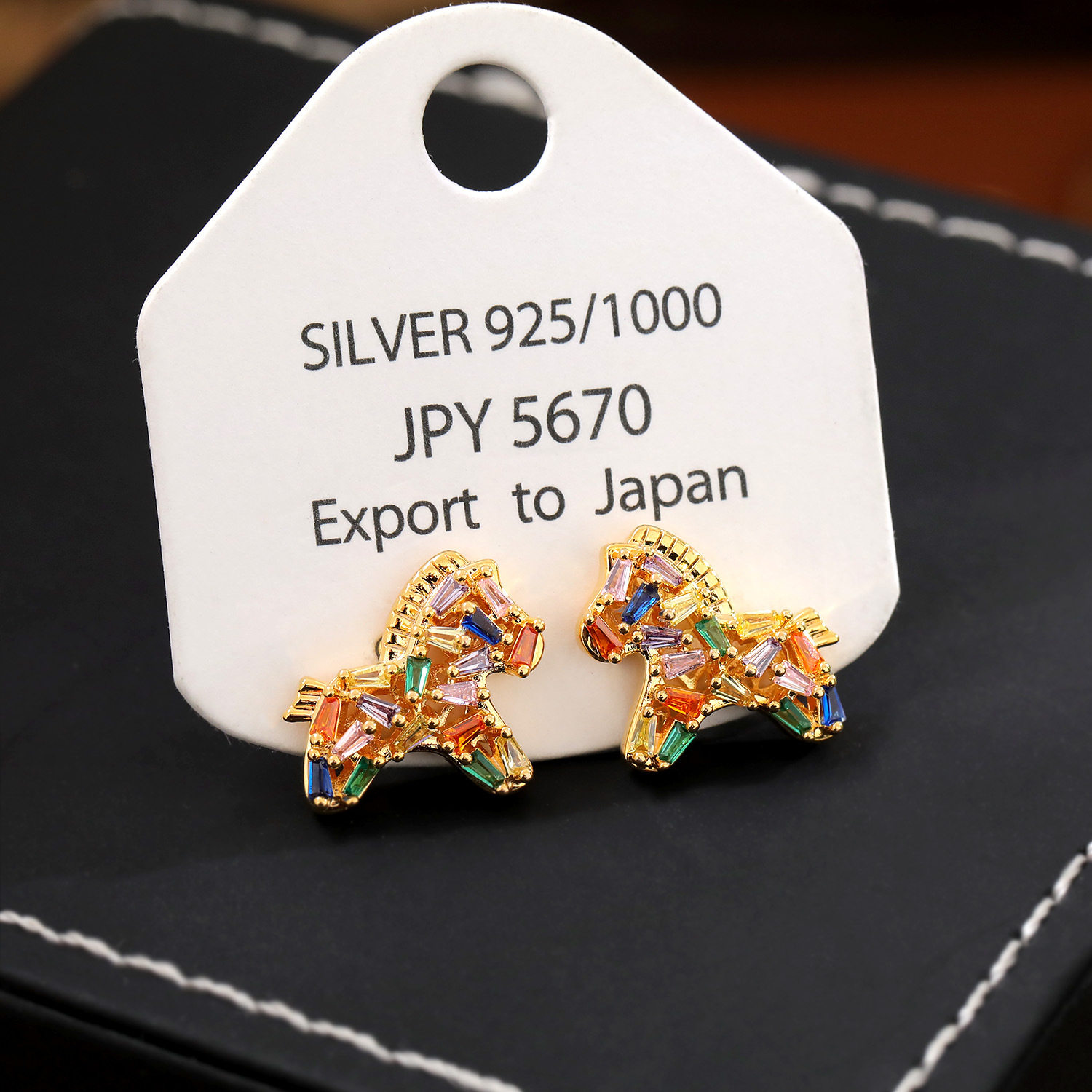 七彩宝石旋转木马耳钉时尚感银针耳环轻奢中古耳饰