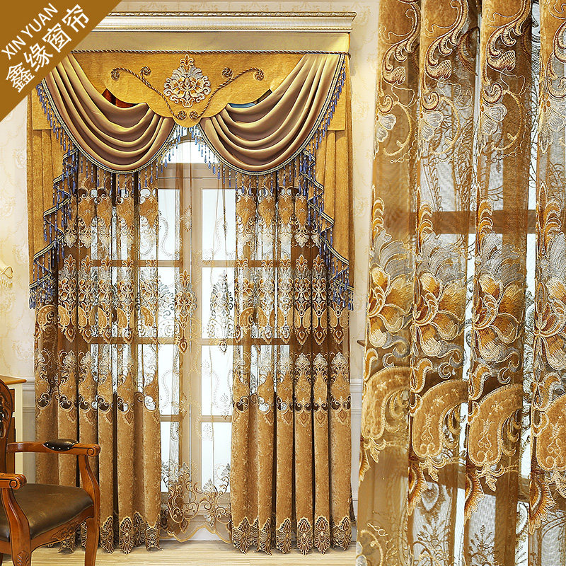 上门安装奢华欧式卧室绣花落地窗帘高档大气别墅客厅成品豪华定制