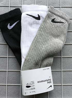 耐克PERF LTWT CREW三双装男女轻薄款运动长筒袜SX4704-901