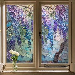 彩绘玻璃贴定做磨砂窗花纸卫生间阳台厕所厨房装饰膜透光不透明画
