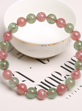 天然水晶红绿草莓晶手