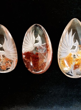 天然水晶绿幽灵红幽灵彩幽灵吊坠九尾狐内雕凤九吊坠情人节礼物A