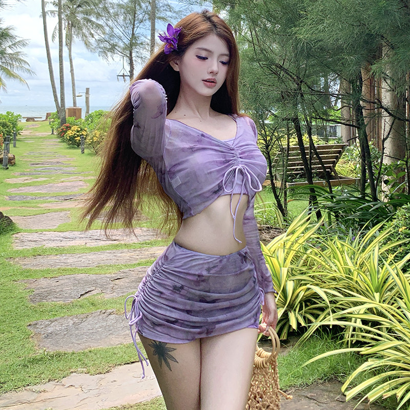 辣妹泳衣女2026新款分体长袖四件套性感包臀少女可爱高级感比基尼