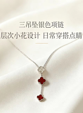 s925银三吊坠小花项链简约百搭