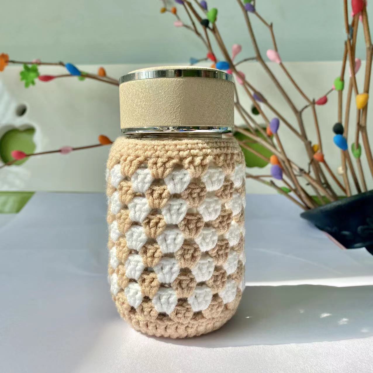 手工编织毛线水杯套防滑玻璃防烫
