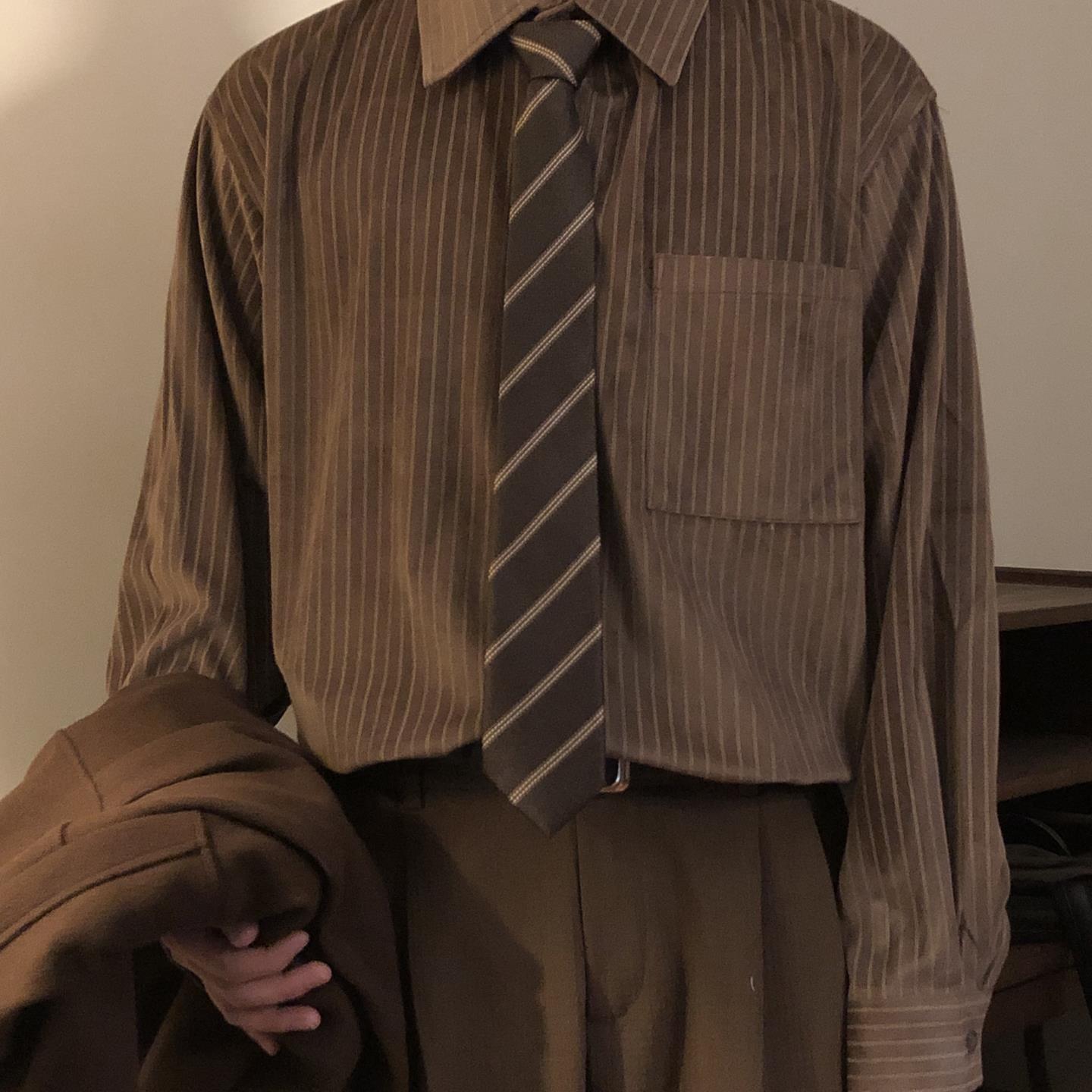 NAGAWL秋季日系复古潮牌美拉德风宽松休闲条纹长袖衬衫上衣外套男