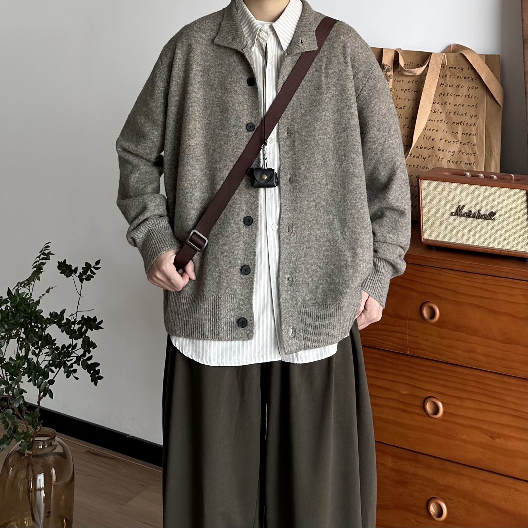 BUTQIU日系复古春秋宽松休闲针织开衫毛衣男女保暖翻领氛围感外套