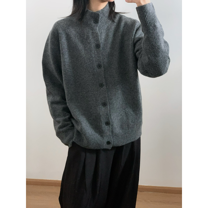 wtmp老钱风复古羊毛混纺半高领开衫毛衣男女秋冬宽松保暖针织外套