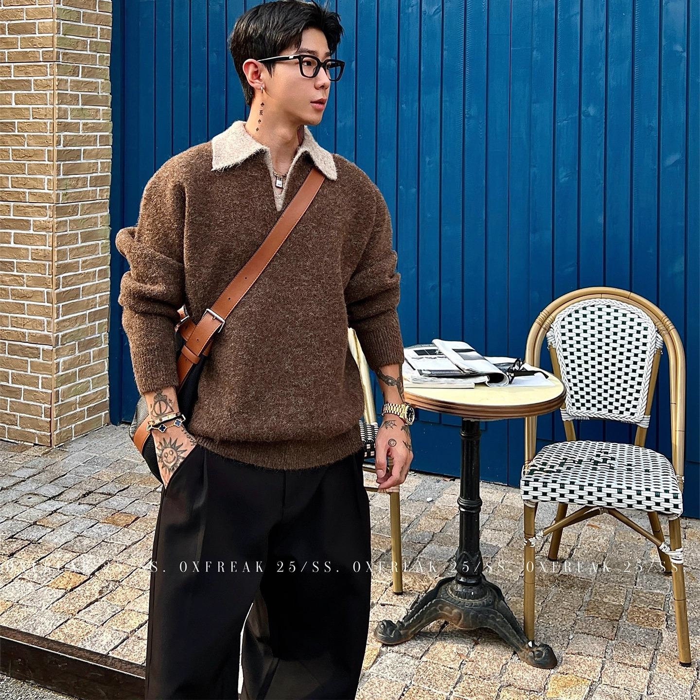 OXFREAK「流苏马海毛」老钱风重磅海鸥领毛衣男软糯感翻领针织衫