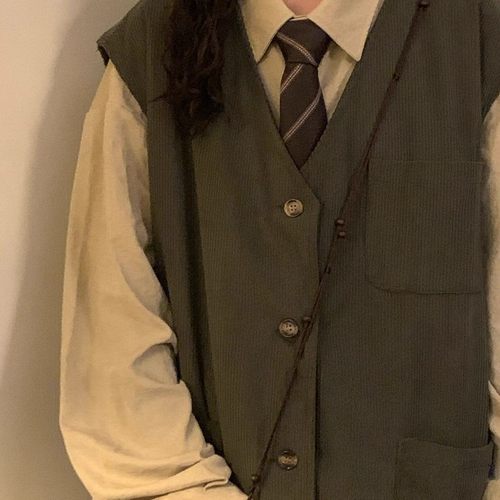 NAGA自制秋冬美式复古学院风纯色百搭V领开衫背心马甲男女上衣潮