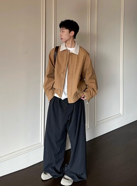 ROOR美式复古卷边条纹翻领工装夹克男女春秋宽松休闲百搭情侣外套