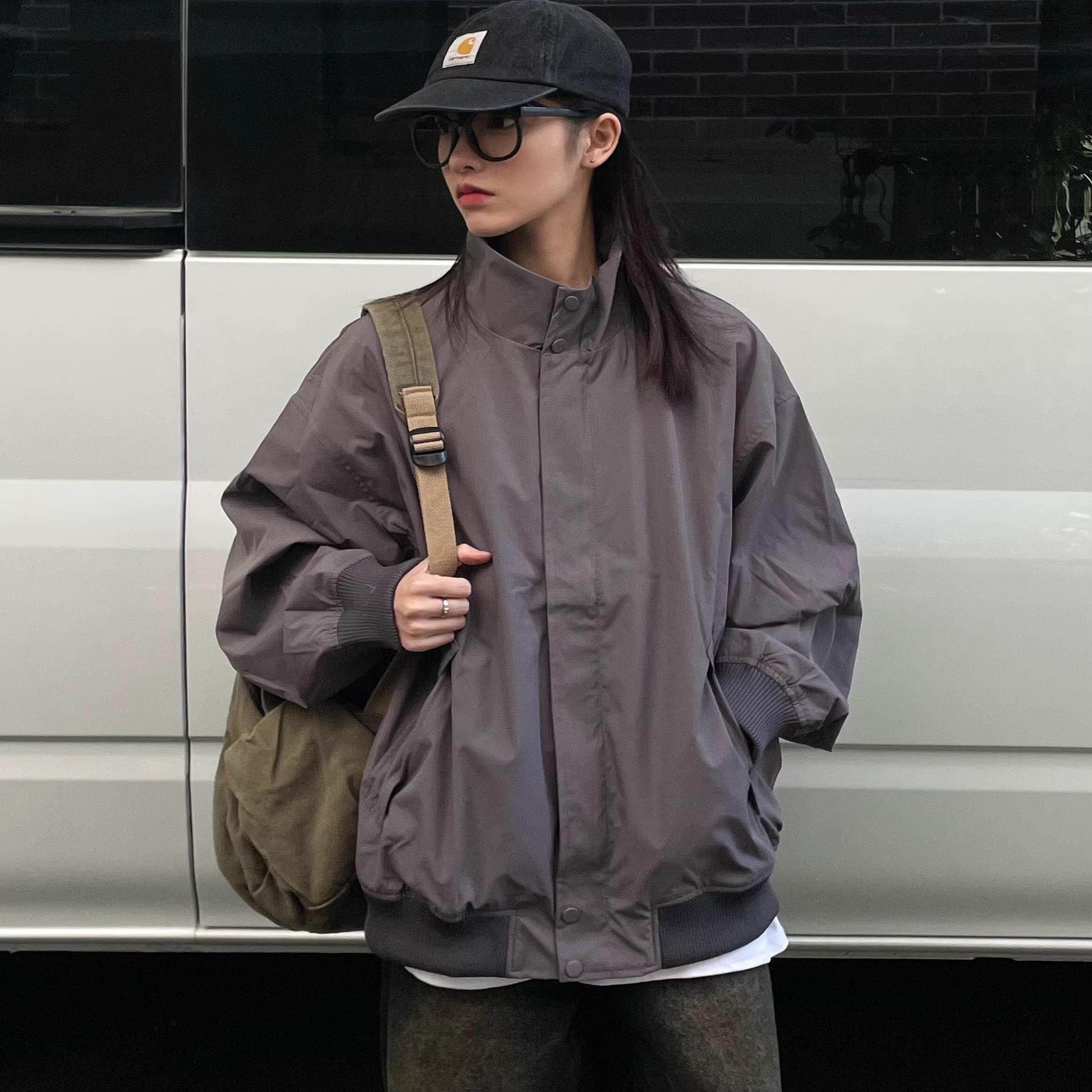 一只小杨25ss日系复古立领纯色防风夹克男女宽松拉链多口袋外套潮