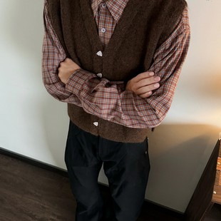 Sellscream美式复古排扣V领马甲背心毛衣男女无袖外搭休闲上衣潮