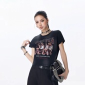 拓谷夏季 上衣街头嘻哈街舞T恤 t恤修身 专柜女美式 印花做旧水洗短袖