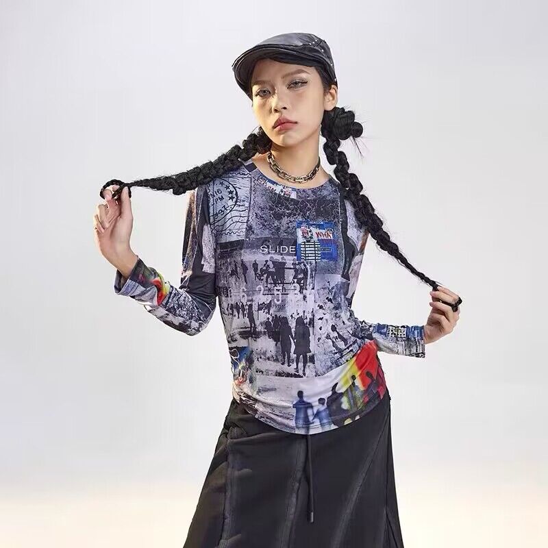 拓谷2025春秋新款专柜女修身显瘦打底衫设计感长袖t恤圆领上衣