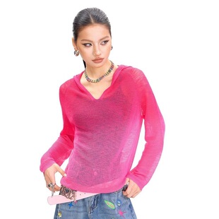 毛衣辣妹连帽针织衫 薄款 空调防晒罩衫 拓谷春夏专柜女渐变色长袖