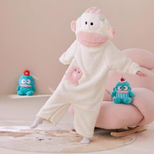 丑鱼睡衣儿童连体冬季加厚小丑鱼睡袍卡通大嘴鱼搞怪大童亲子白色