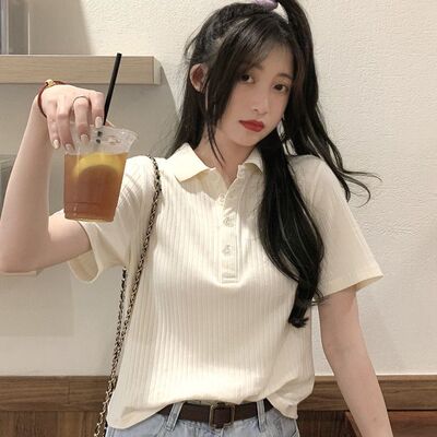 纯棉针织polo衫潮夏2026新款短袖t恤女显瘦港风ins超火短款上衣