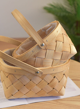 藤编花盆手提篮子编织篮花盆装饰篮子伴手礼花篮野餐编织花框花篮